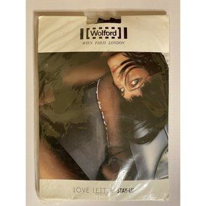 Wolford Black/White Love Letter Stay Up/Thigh High 21647 Size Medium NWT